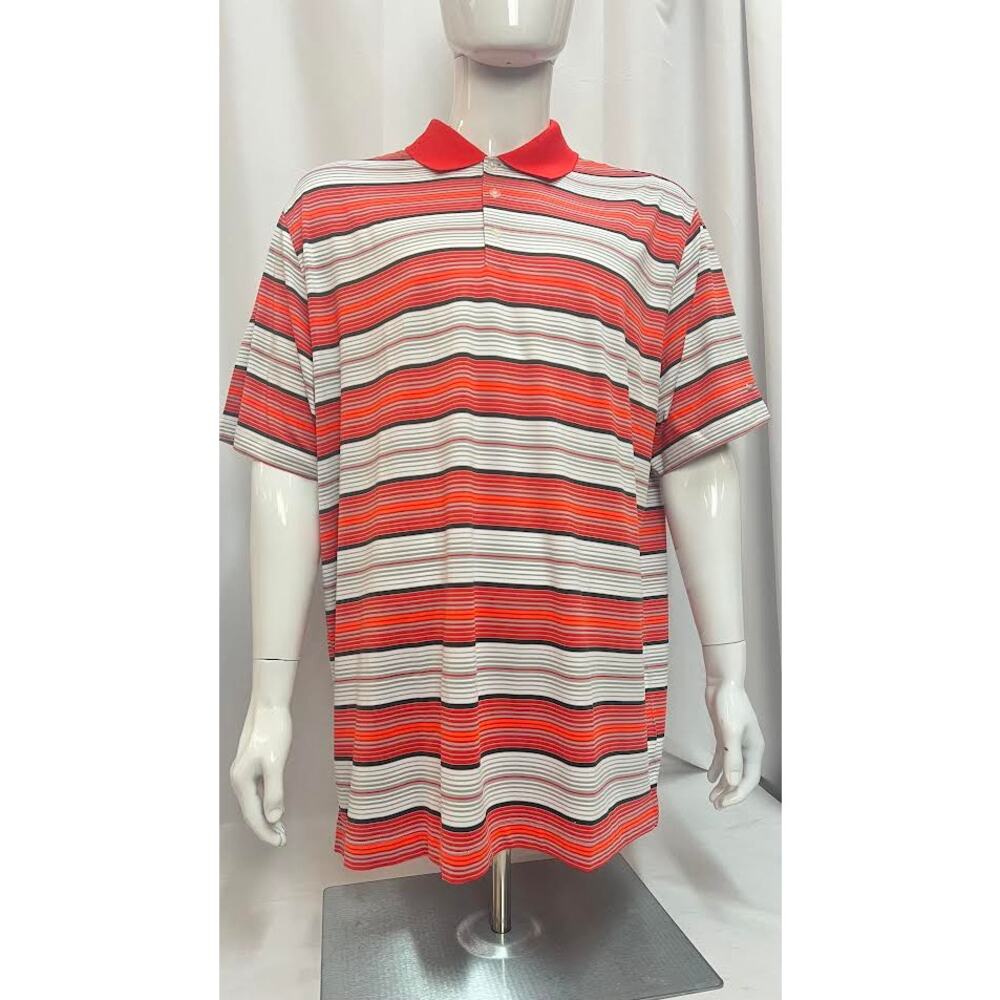 NWT! NIKE Men's Golf Shirt Performance Red/Orange White Black Gray Stripe‎ 2XL